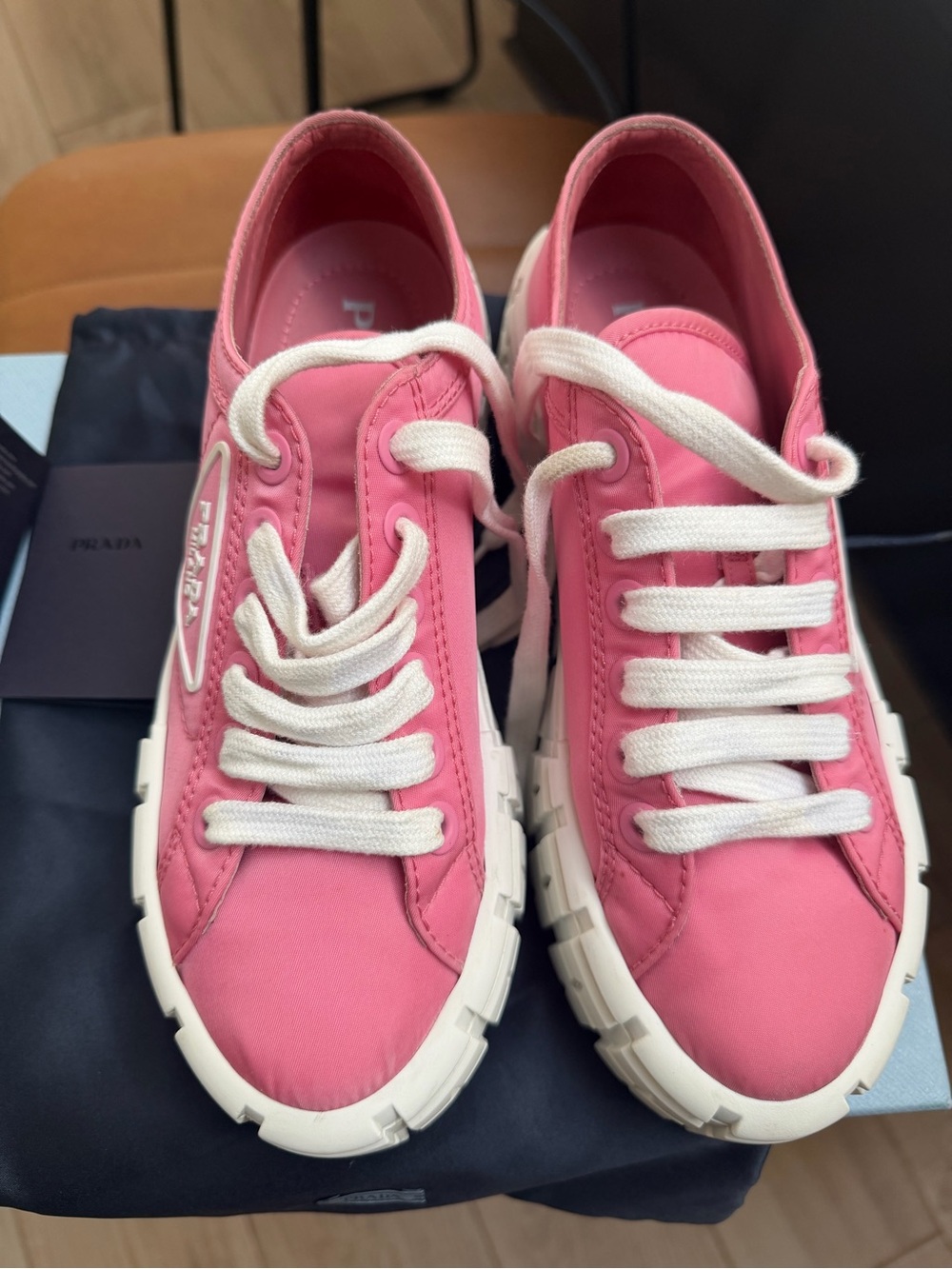 Prada Pink Platform Lace-Up Sneakers Shoes $1200 - Picture 2 of 9